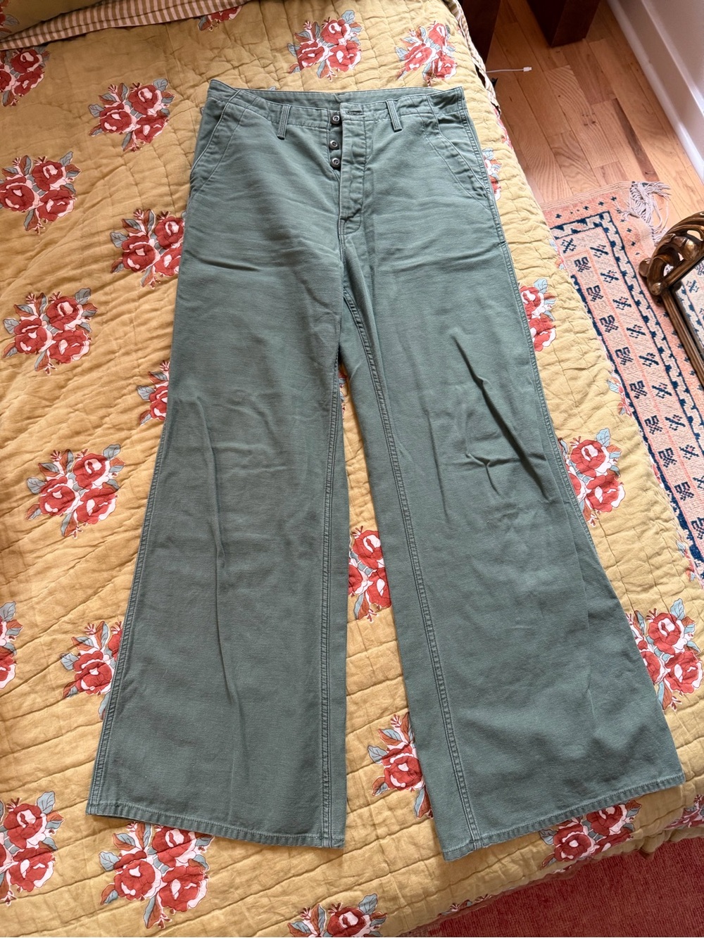 WORN ON SURVIVOR S48 - MOTHER Olive Green High-Rise Wide Leg Button-Fly Pants